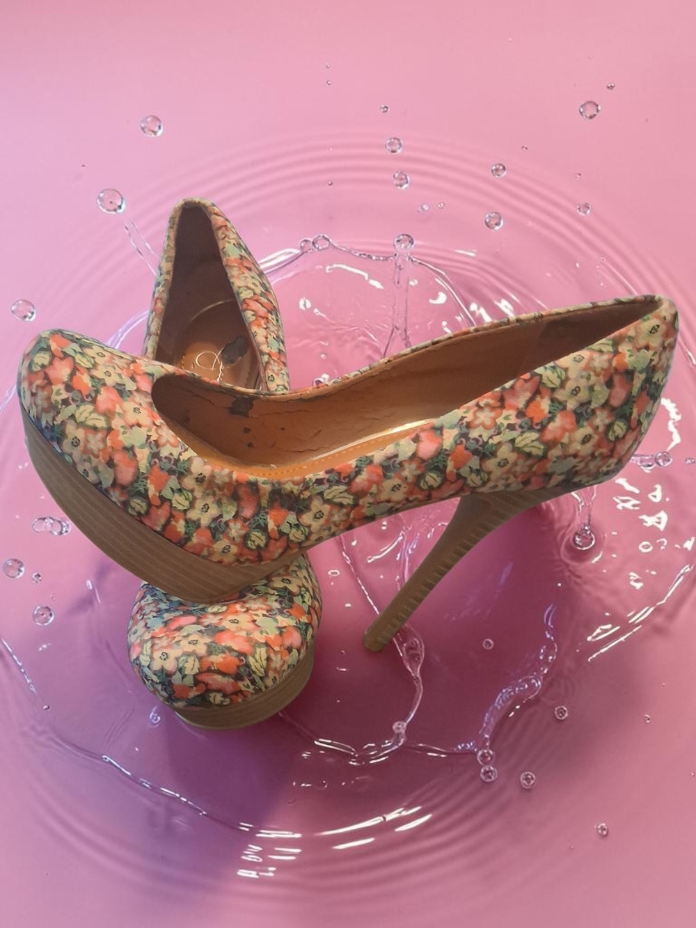 Jessica Simpson floral platform heels, vibrant floral Pumps Womens Shoe Size 7.5
